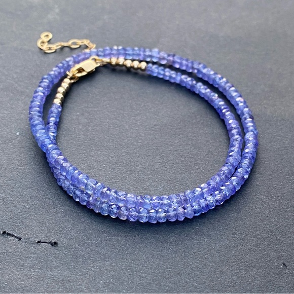 Tanzanite Necklace Choker Beaded 14k Gold Filled purple Gemstone bead necklace - Picture 8 of 9